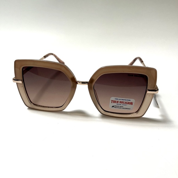 New Original TRUE RELIGION Square Sunglasses Beige Acetate Oversized Metal BGE main image 6